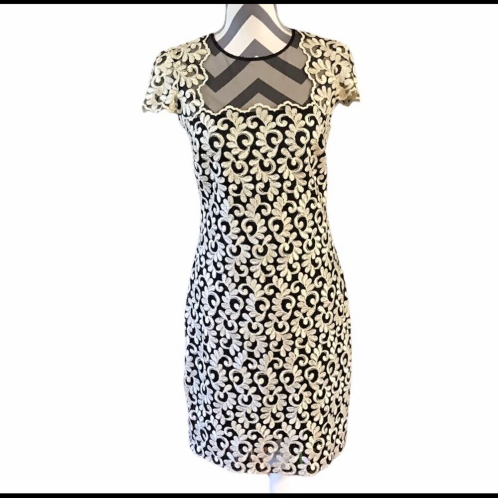 Teri Jon Rickie Freeman Size 6 Dress Black & Cream
